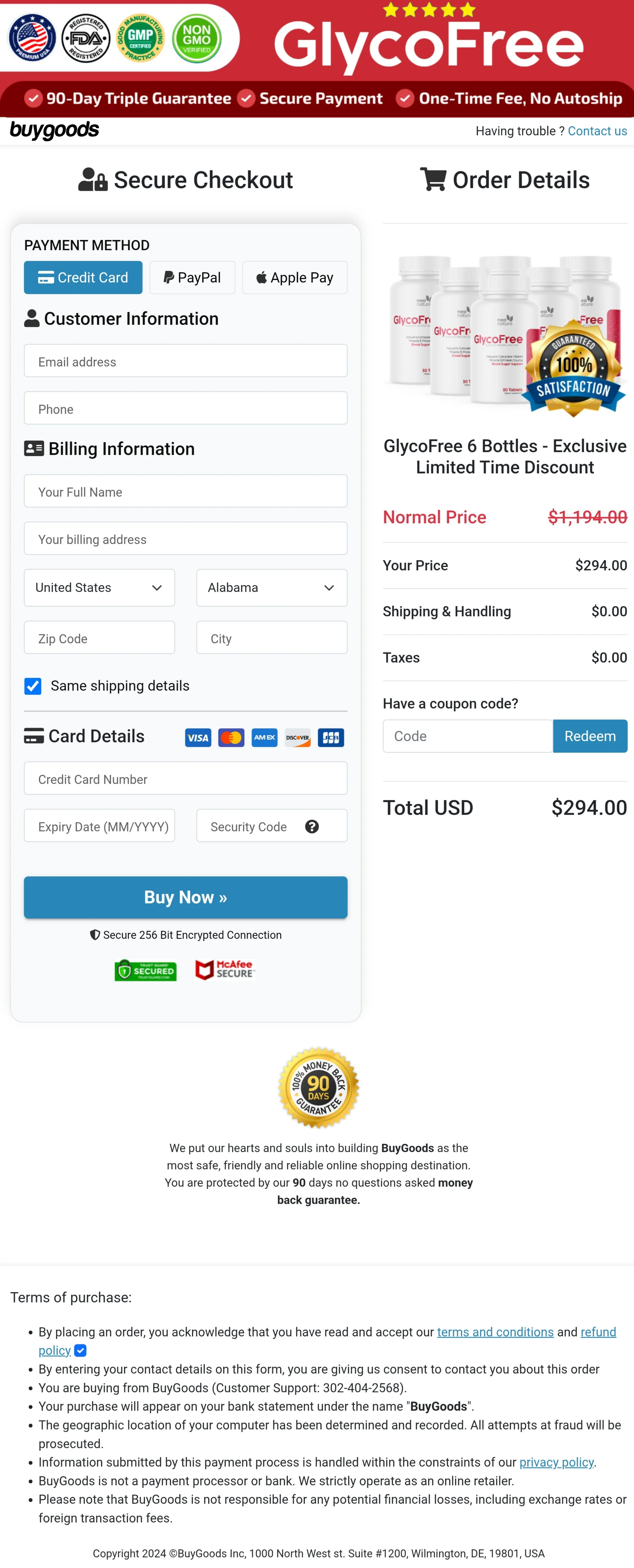 GlycoFree order form